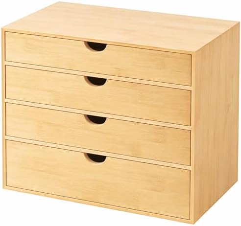 Neando Bamboo Desk Organizer with Drawers, 4-Tier Wooden Desk Organizer, Small Desktop Storage for Office Supplies, Makeup, Accessories, Space-Saving Organizer for Desk, Vanity & Home
