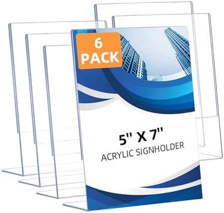 6 Pack Slanted Back Acrylic Sign Holders 5x7 for Business & Store