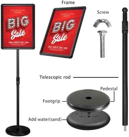 Heavy Duty Floor Sign Stand Adjustable Pedestal Sign Holder Stand, Poster Stand Aluminum Snap Open Frame for 8.5X11 Inches with Heavy Round Base, Both Vertical and Horizontal Sign Displayed