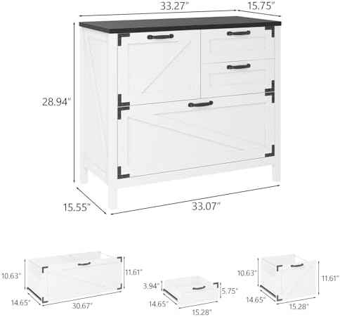 Halitaa Farmhouse Lateral Filing Cabinet with 4 Drawers, Rustic White