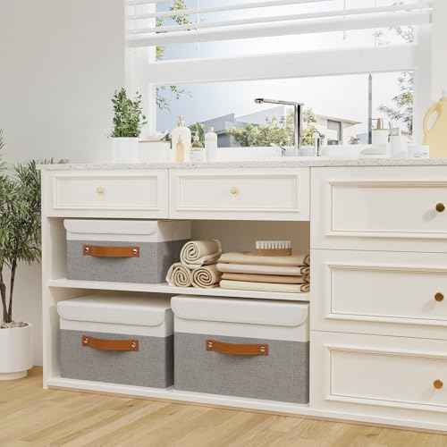 OUTBROS Storage Box with Lids, 17.7x11.8x11.8 inch (White/Grey, 3-Pack)