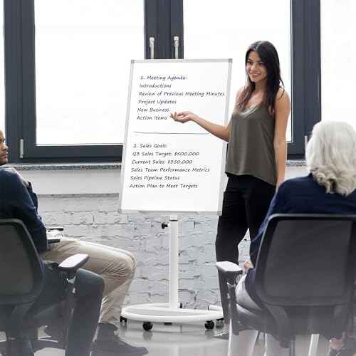Rolling Whiteboard, Height Adjustable Dry Erase Board with Circular Stand, 36” x 24” Portable Mobile Magnetic White Board on Wheels, Standing Easel for Classroom, Office, Home School