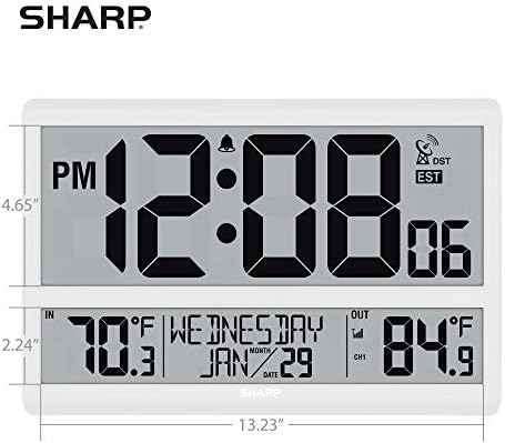 Sharp Atomic Clock with 4-Inch Display, Outdoor Sensor, Battery Powered