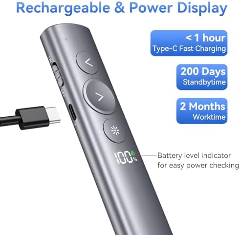 Presentation Clicker with Red Laser, Power Digital Display Presenter