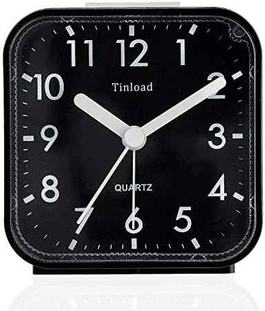Tinload Small Battery Operated Analog Travel Alarm Clock Silent Non Ticking, Gentle Wake, Ascending Beep Sounds, Snooze,Lighted on Demand, Easy Set