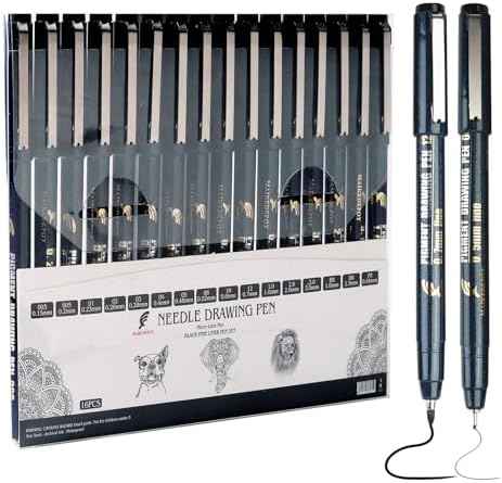 16 Pack Micro Fineliner Drawing Pens - Waterproof Black Ink, Assorted Tip Sizes for Sketching, Manga, Anime, Comic, Art Writing, Journaling & Architectural Design