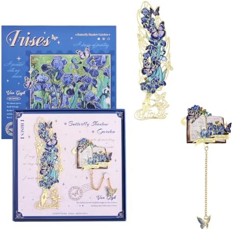 2PCS Metal Butterfly Bookmark Gift Set, Van Gogh Oil Painting Themed Bookmarks, Book Marks for Reading Women, Men, Adults, Book Lovers, Book Markers for Teachers Appreciation Gifts, Iris