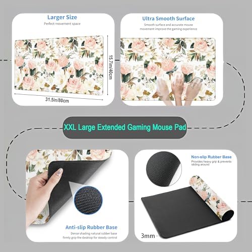 Cute Laptop Mouse Pad Large Desk Mat PC Gaming Desk Pad, Aesthetic Computer Keyboard Mouse Mat for Women Girls Office Decor Pad