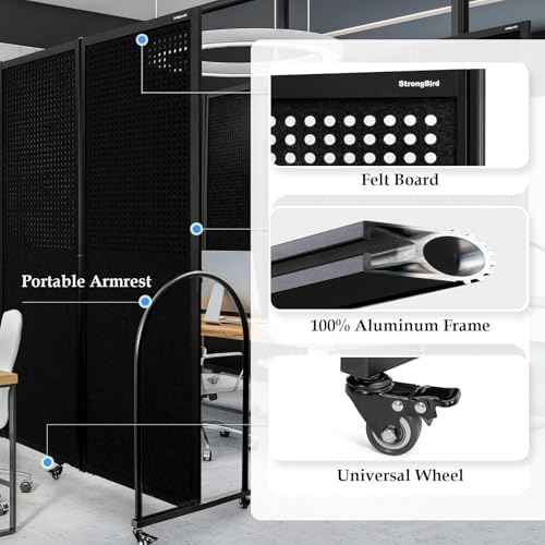 Folding Screen with Holes,14'3"L* 6'7"H,7 Panel,Black