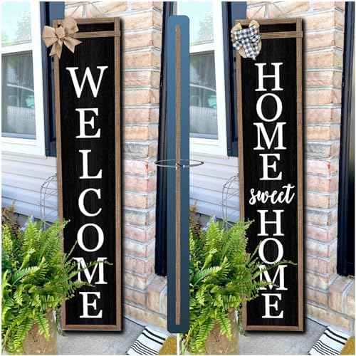 Surfapans Outdoor Welcome Sign for Front Porch 2 Sided 45"X9" Wood Black