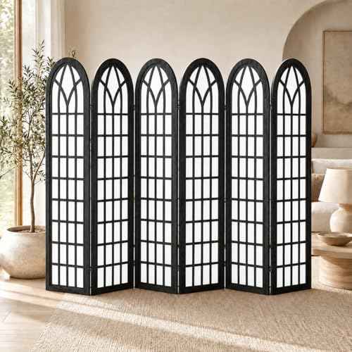 6 Panel Shoji Room Divider Folding Privacy Screen Black