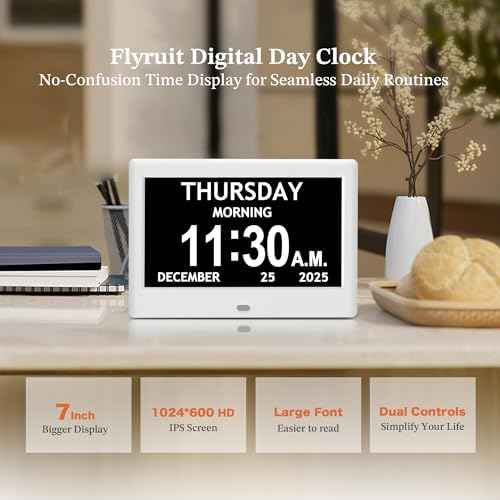 7'' Clocks for Seniors Elderly, Large Display Digital Clock with Date Time
