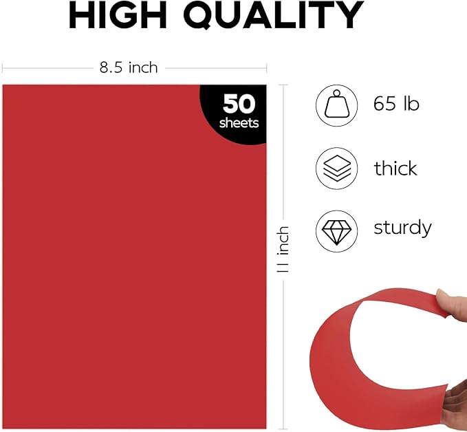50 Pack Red Cardstock 8.5 x 11 65lb Printer Paper, Goefun Red Card Stock Paper - Image 2
