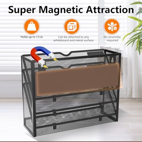 4 Tier Magnetic File Holder, Large Capacity Mesh Hanging Wall
