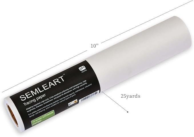 SEMLEART Trace Paper roll 10inchs x 25 Yard, 32lb/50gsm, Translucent White - Image 2