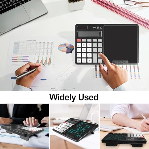 Calculator with Writing Pad - Solar & Battery Dual Power Supply - 12-Digit Large Display Calculator for Business and Office Use (HY-666S)