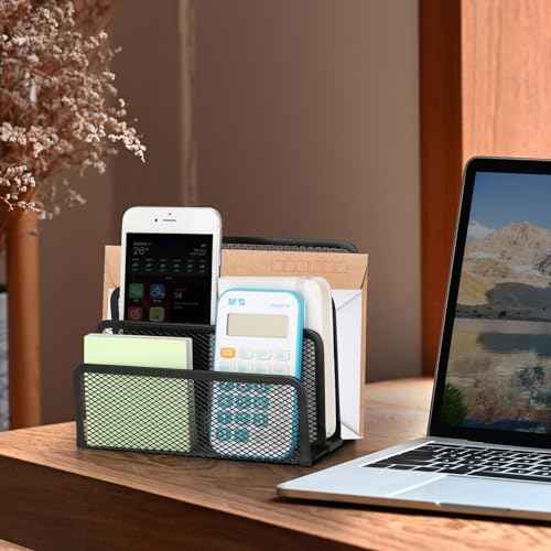 2 Pieces Desk Mail Organizer, Metal Mesh Small File Holders Letter Organizer, Bill/Document/Filing/Folders/Paper Organizer for Desktop (BLACK-2PCS)