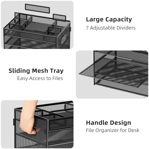 Marbrasse 5 Tier Paper Organizer, Mesh Desk Letter Tray with Handle,Black