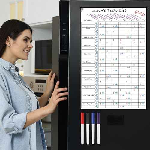 Dunzoom Multi-Use Magnetic to Do List White Board Chore Chart List for Refrigerator 17.3x11'' Goal Task Habit Tracker Monthly Weekly Homework Child Calendar Family Grocery Fridge Dry Erase Board