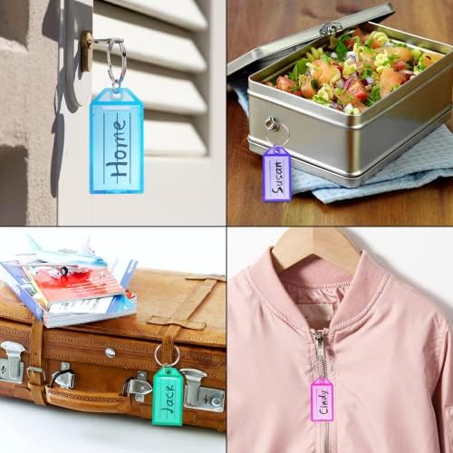 Cuttte 16 Pack Plastic Key Tags with Ring and Label Window 8 Colors