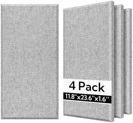 Olanglab Fiberglass Acoustic Wall Panels 4 Pack, 11.8'' x 23.6'' Sound Panels, Fabric Wrapped Sound Proof Panels for Walls (Light Gray)