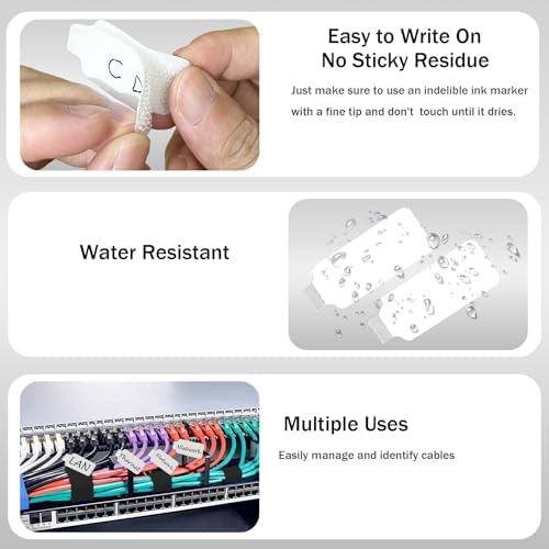 Cable Labels for Cords, 60 Pack Reusable Hook and Loop Ties, 2 Markers