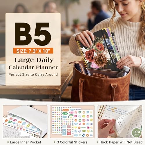 Academic Planner 2026-2027, 18 Months Weekly and Monthly Calendar Planner from July 2026 - December 2027, 7.3" x 10" B5 Large Hardcover Agenda Organizer Book with Tabs, Yearly Daily Planners for School Work Student Teacher, Vintage Bloom Arrangement