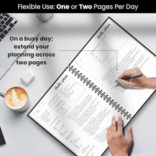 Undated Daily & Monthly Planner 2026-2027 | Hourly Schedule | Large 8.5" x 11" | Daily Work Planner with Full Page Per Day, To Do List, Time Blocking, Black Hardcover Spiral Notebook