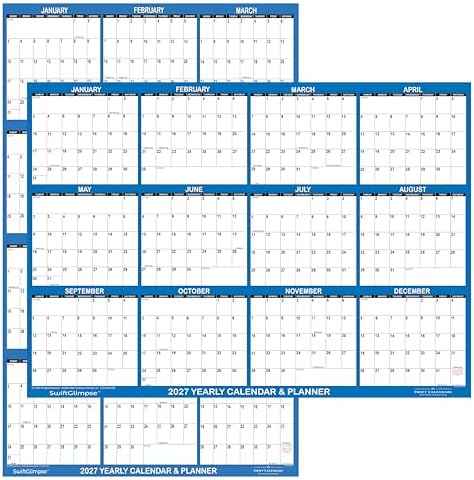 24" x 36" SwiftGlimpse 2027 Wall Calendar Erasable Large Wet & Dry Erase Laminated 12 Month Annual Yearly Wall Planner, Reversible, Horizontal/Vertical, Dark Blue