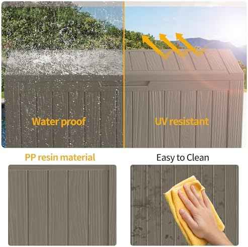 Outdoor Storage Box Waterproof, 180 Gallon Lockable Resin Deck Box Large, Patio Storage Bin for Pool Accessories Cushion Furniture, Garden Tools, UV-Resistant Outside Delivery Grey