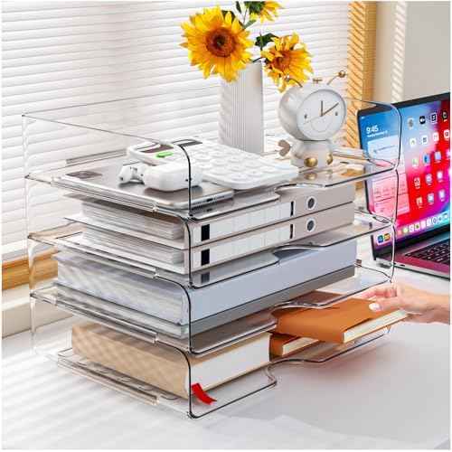 Paper Organizer Letter Tray, 4-Pack Acrylic File Organizer, Clear