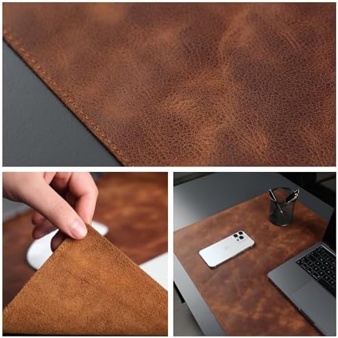 Jersey Genuine Calfskin Leather Desk Pad, Office Desk Mat with