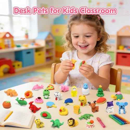 100 Pcs Animal Erasers for Kids - Desk Pets Back to School Supplies