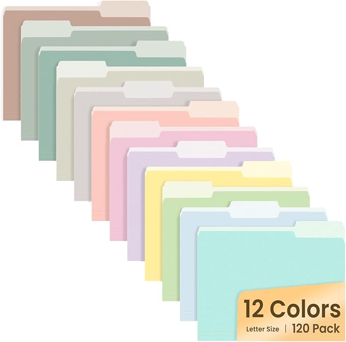 SUNEE File Folders, 120 Pack Manilla Folders 8.5 x 11, 12 Colors Folder Office by SUNEE