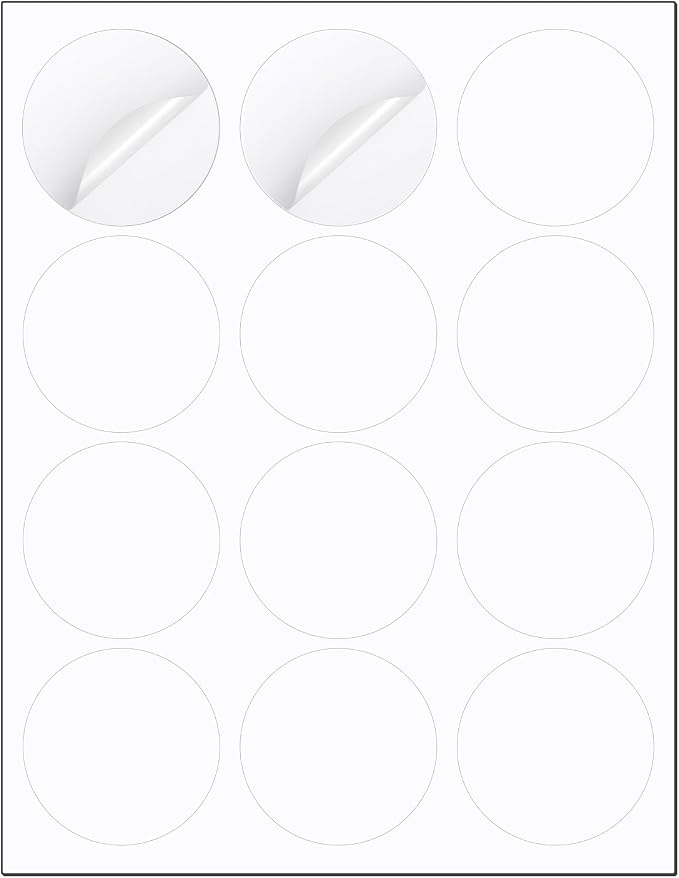Methdic 2.5" Diameter High Visibility Printable Round Labels，Matte White，360 by Methdic