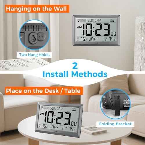 HODIK Atomic Wall Clock with Indoor Outdoor Temp, Digital Clocks(Silver)