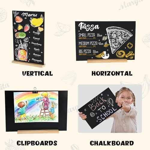 NEBURORA 1 Pack 8 x 12 Inches Tabletop Small Chalkboard Sign with Wood Base Reusable Double-Sided Message Boards Menu Chalkboard Stand for Kitchen Wedding Coffee Shop bar Restaurant