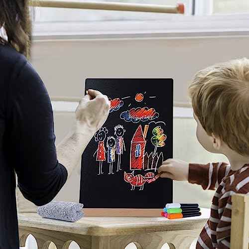 Small Chalkboard Sign, Reusable Double Sided Mini Chalkboard Signs with Wooden Base Stand, 12 x 8 Tabletop Chalkboard for Kids, DIY Home Decoration, Store Poster Display (2 Pack)