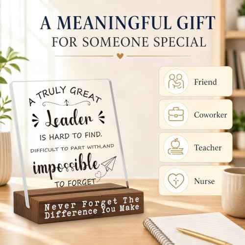 Leader Appreciation Thank You Desk Sign, Inspirational Gift for Boss Manager Supervisor, Motivational Office Decor for Women Men, Uplifting Recognition Plaque for Retirement Birthday EC334