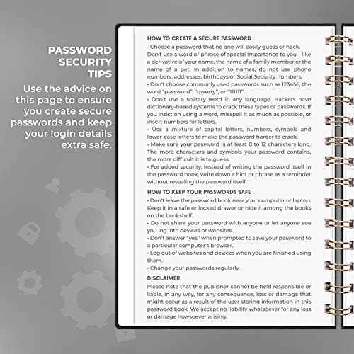 Clever Fox Password Book Keeper Notebook, Spiral-Bound Medium Black
