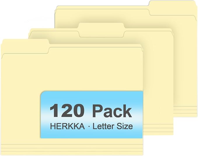Manila Folders, HERKKA 120 Pack 1/3 Cut Tab File Folders, Manila Folders 8.5 x by HERKKA