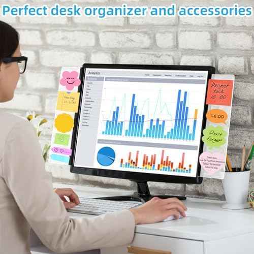 2 Pack Computer Monitor Memo Board, Acrylic Computer Monitor Sticky Note Holder, Transparent Side Panel Office Desk Organizer,Home Office Desk Accessories, Office Supplies for Women Men Computer