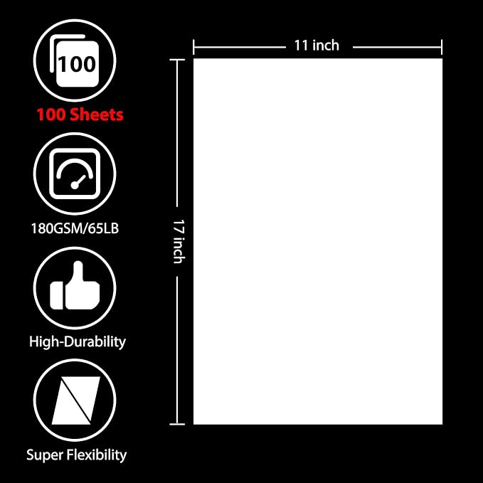 OcePor 100 Sheets White Cardstock 11” x 17”, 65lb/180gsm White Card Stock - Image 2