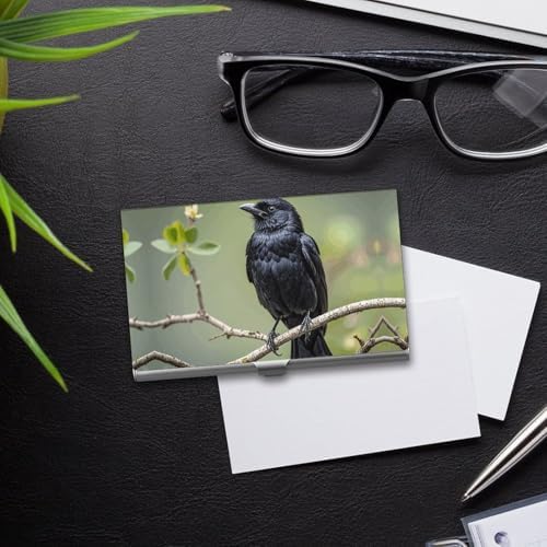 Business Card Holder Black Crow Birds on A Branch Slim Business Card Case Pocket Name Cards Holder Professional Cards Organizer Purse Credit Wallet ID Case for Men Women