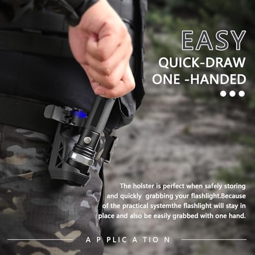 Tactical Flashlight Holster with Lever Side Lock System, Adjustable Belt, 360° Rotatable with Side Lock, Fits Flashlights with 1"-1.55" Diameter (Flashlight Not Included)