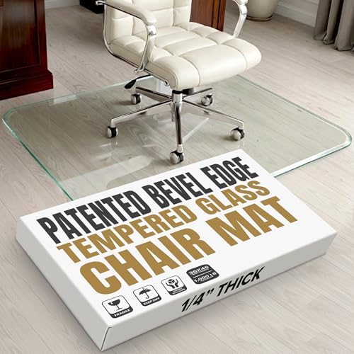 Tempered Glass Office Chair Mat for Carpet & Hardwood, 36" x 46", Clear