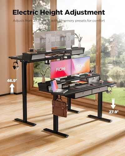 FiCiHi 48x24 Inch Electric Standing Desk, 4 Drawers, Adjustable Height Desk