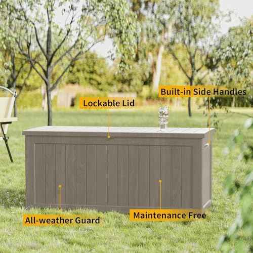 Outdoor Storage Box 271GAL Waterproof Resin Deck Box,Pool Accessories Supplies，UV-Resistant Lockable Package Delivery Bin for Garden Tools,Large Patio Outside Cushions,Chest,Furniture,Grey