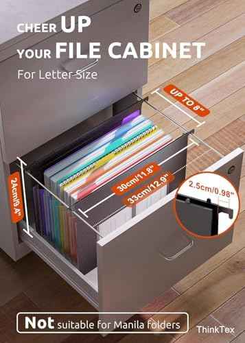 ThinkTex Plastic Expanding Hanging File Folders, 7 Innovative 1.2/'' Accordian Pockets, Large Capacity, Multi-Color Tabs, Letter Size for Filing Cabinet - Black-6 pack