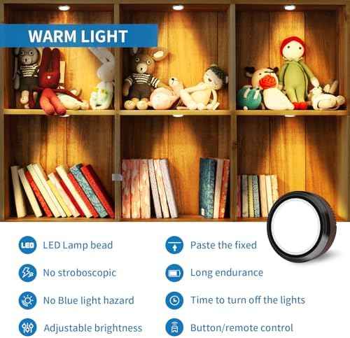 LEASTYLE Puck Lights with Remote, Battery Operated Under Cabinet Lighting with Dimmable Timer, Stick-On Closet Light Under Counter Lights for Kitchen(3 Pack, Warm White)